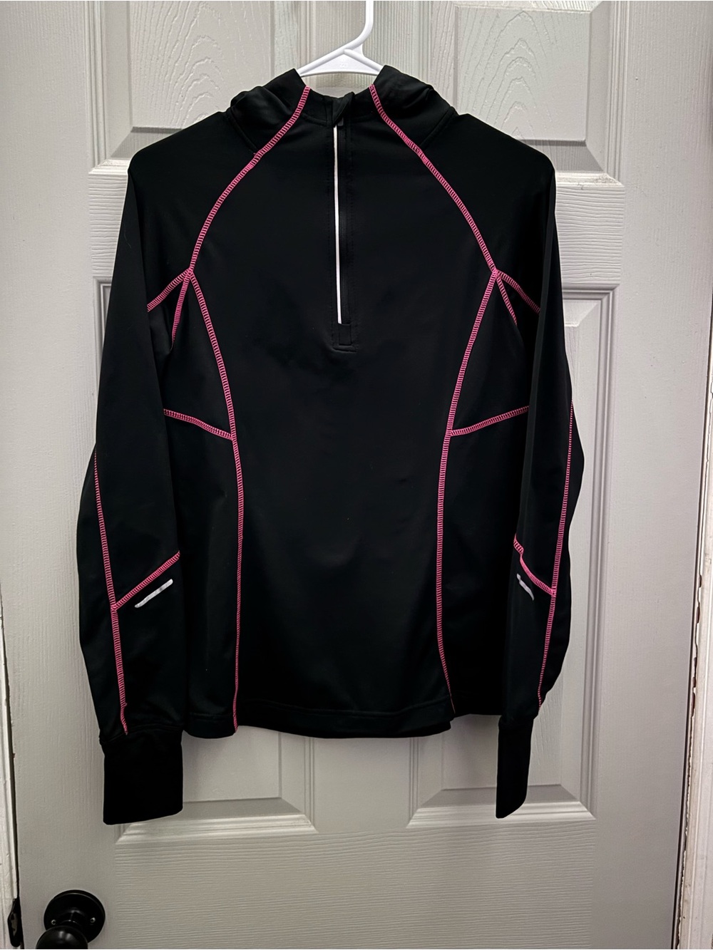 MPG Black Hooded Ski Jacket with Pink Contrast Stitching
